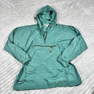 LL Bean 1/2‎ Zip Pullover Hooded Large Green Lined Thinsulate Made in USA